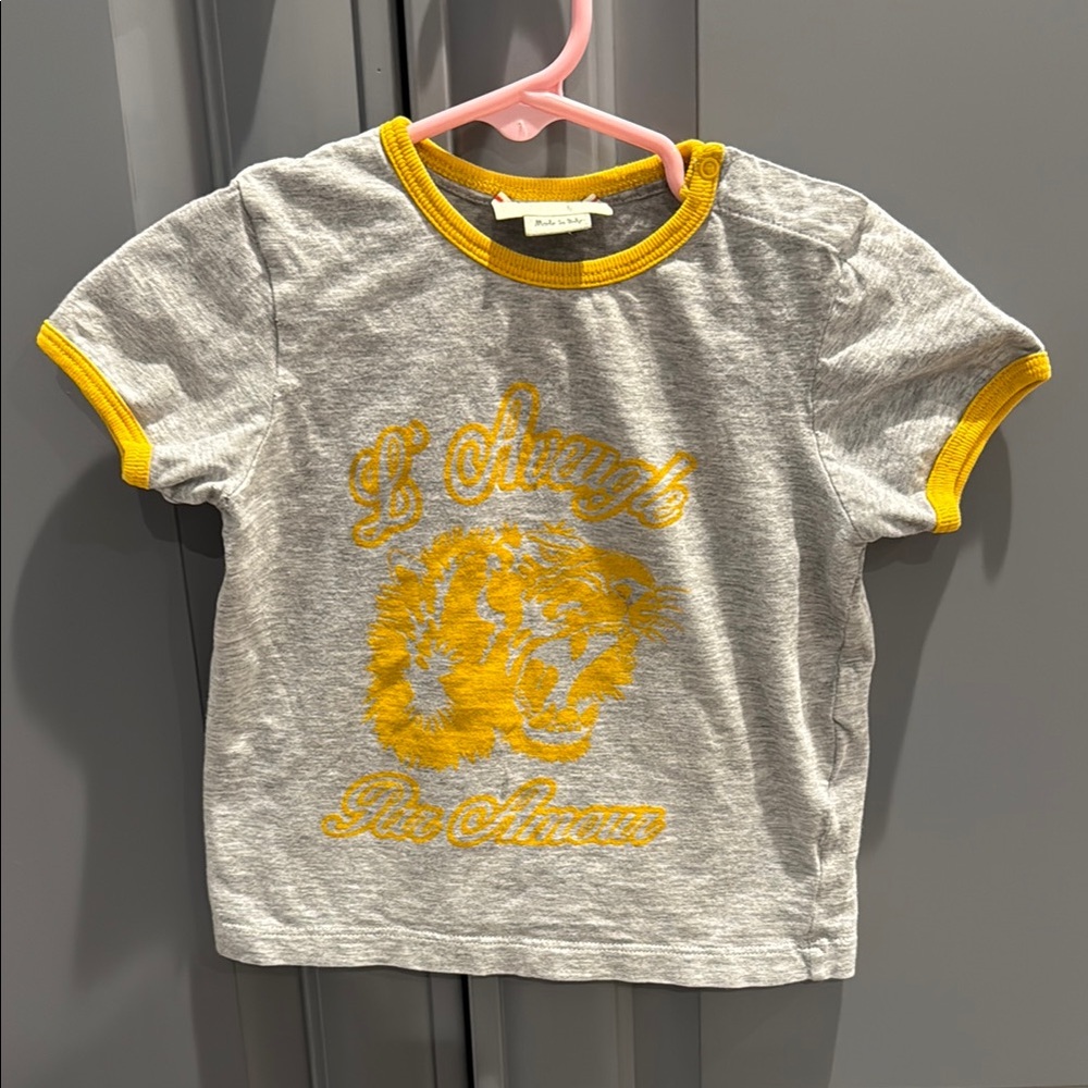 Gucci Kids 18-24M LAvengle Pour Amour Gray and Yellow Kids Ringer T Shirt